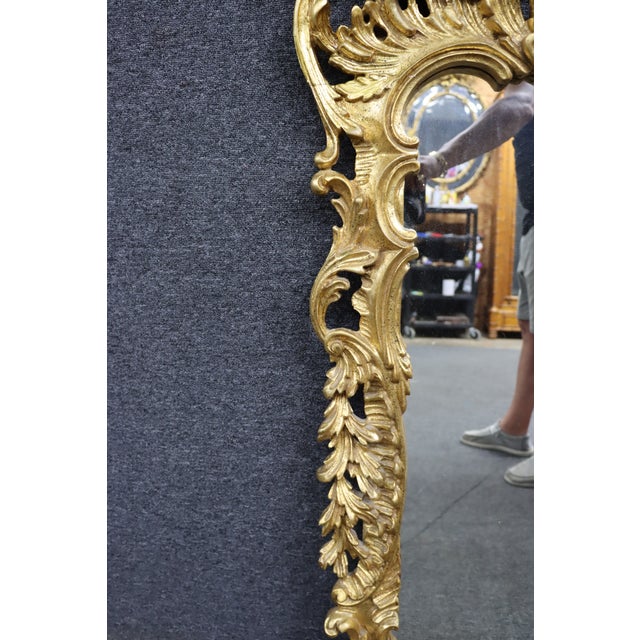 Wood Italian Rococo Revival Hand-Carved Giltwood Wall Mirror For Sale - Image 7 of 14