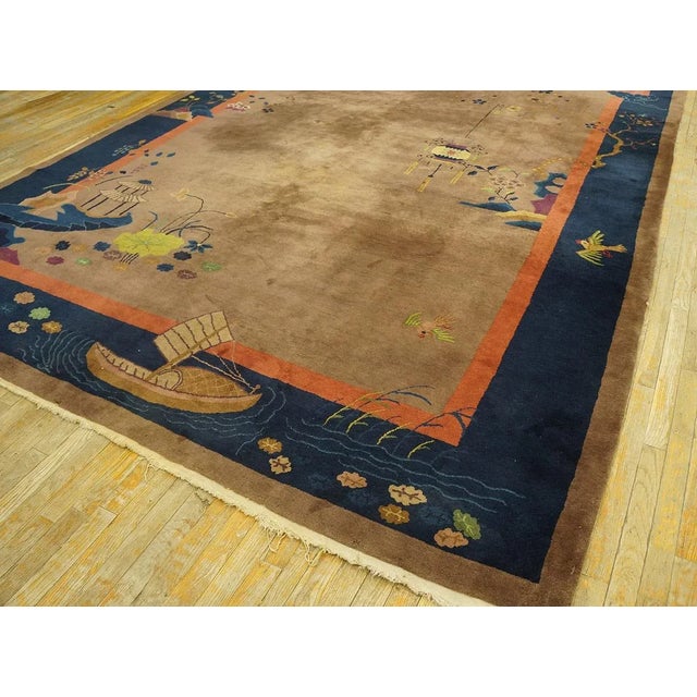 Textile 1920s Tan Taupe Floral Antique Chinese Art Deco Carpet 9' X 12' Knotted Wool Rug For Sale - Image 7 of 9