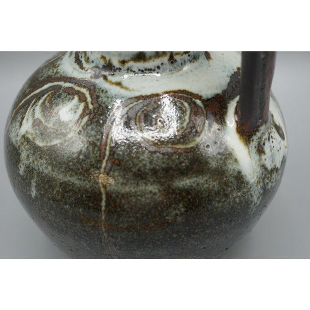 Mid 20th Century Mid 20th Century Studio Stoneware Ewer Pitcher Reduction Glaze Sgraffito Spiral Signed For Sale - Image 5 of 6