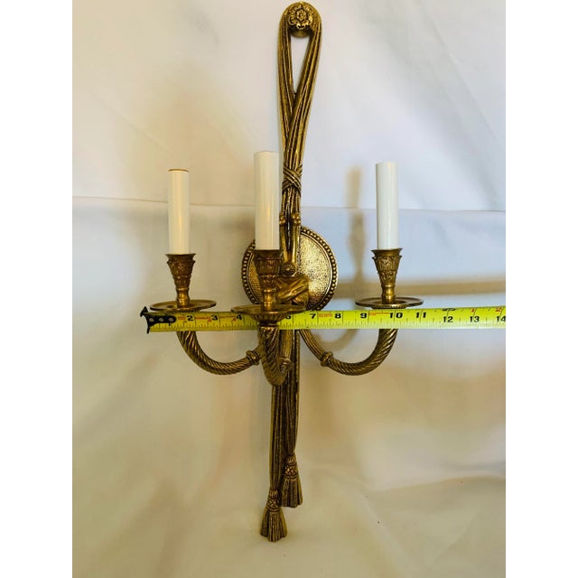 Late 20th Century 3 Light Brass Empire Sconce Made in Spain From the Foundry l.A. For Sale - Image 9 of 13