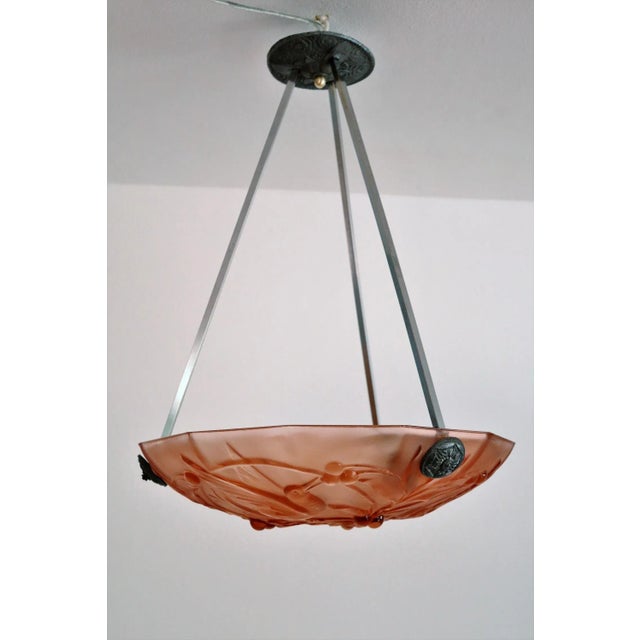 Italian Art Deco Sculptured Glass and Chrome Chandelier in Pink, 1940s For Sale - Image 18 of 18