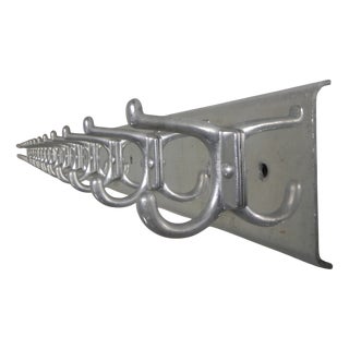 Long Aluminum Wall Coat Rack with 16 Double Hooks, 1960s For Sale