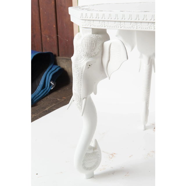 English White Carved Wood Elephant Table For Sale - Image 3 of 11