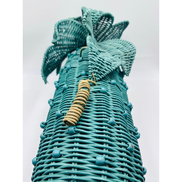 Vintage Artisan Wicker Turquoise Eggplant W/ Lid For Sale - Image 4 of 8