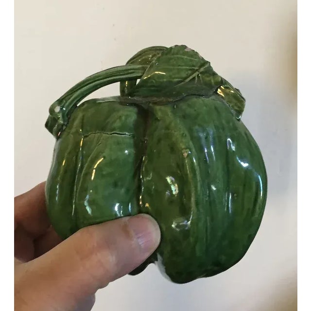 Antique early 19th century English porcelain life size botanical model of a green pepper. Naturalistically molded with...