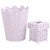 Pale Pink Scalloped Wicker Wastepaper Basket & Tissue Holder Set For Sale