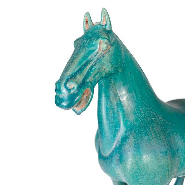 Late 20th Century Large Vintage Turquoise Ceramic Terracotta Asian Horse Sculpture For Sale - Image 5 of 11