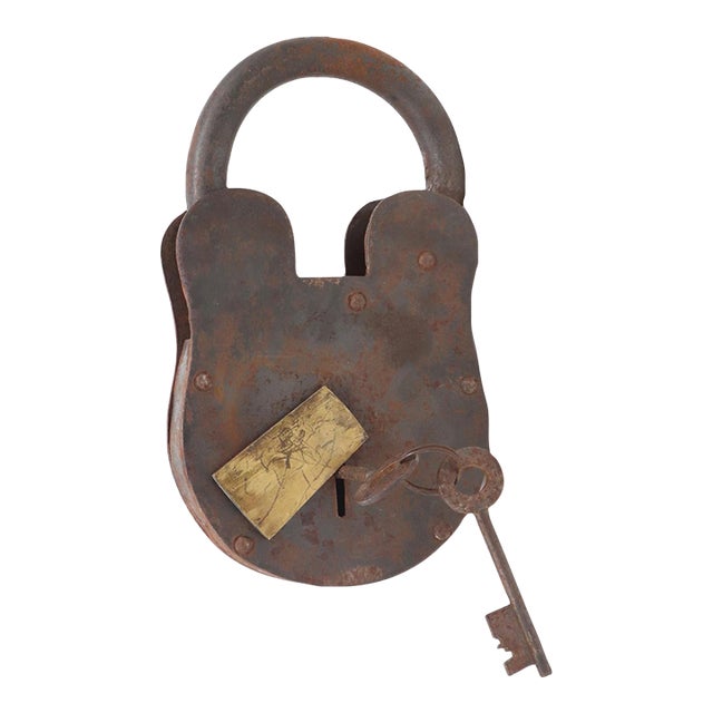 Antique Large Operable Steel Padlock With Keys For Sale