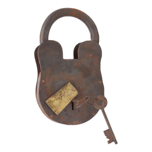 Antique Large Operable Steel Padlock With Keys