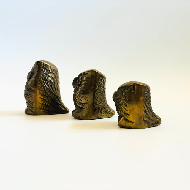 Mid 20th Century Vintage Brass Owls - Set of 3 - Made in Korea For Sale - Image 5 of 10
