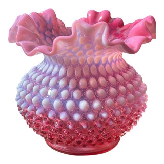 Vintage Fenton Cranberry Hobnail Opalescent Vase For Sale
