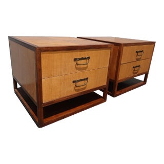 Pair of Vintage Baker Furniture French Regency Burl Nightstands For Sale