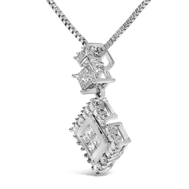 Haus of Brilliance 10K White Gold 1/2 Cttw Princess Cut Rhombus Drop Pendant Necklace For Sale - Image 4 of 5