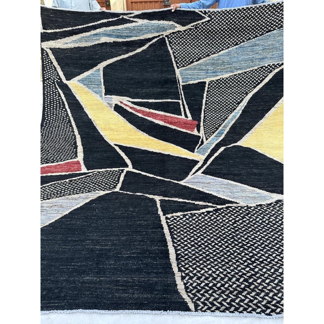 Cubist Abstract Carpet in Carbon Black & Saffron - 8'10" X 9'10" For Sale - Image 10 of 10