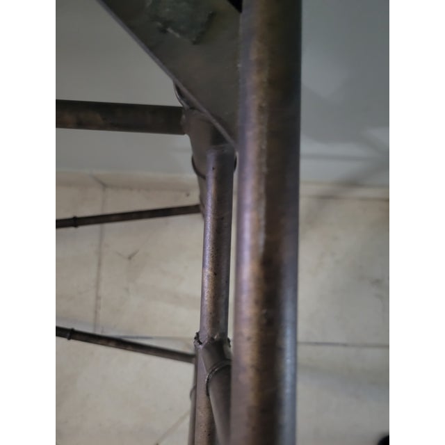 Copper Vintage Faux‑Bamboo Metal Console Table With Glass Top For Sale - Image 8 of 12