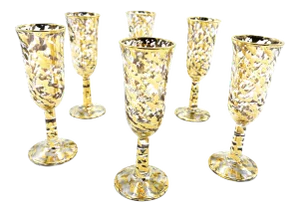 Vintage Mid Century Set of 6 22kt Gold Speckled Aperitif Mini Goblets , by Federal Glass Company