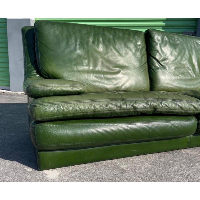 Postmodern Patinated Green Buffalo Leather Sofa by Roche Bobois