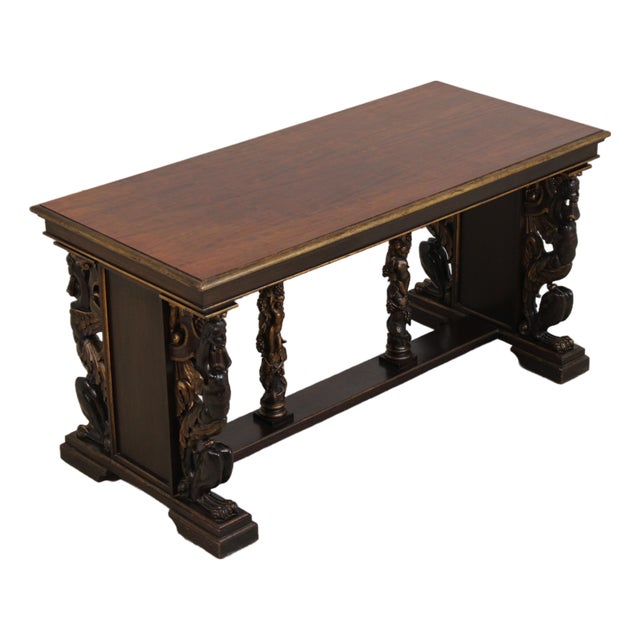 Antique French Neo Renaissance Carved Library Table For Sale