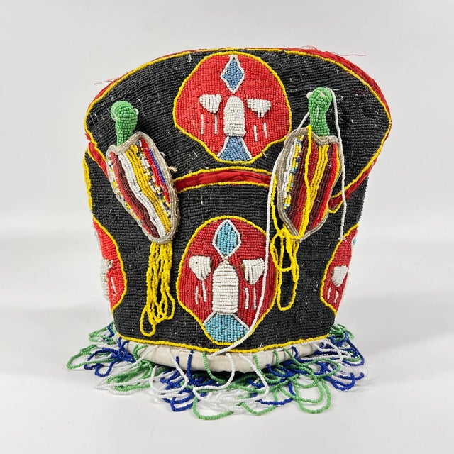 African Early 20th Century Yoruba Beaded Crown Nigeria For Sale - Image 3 of 8