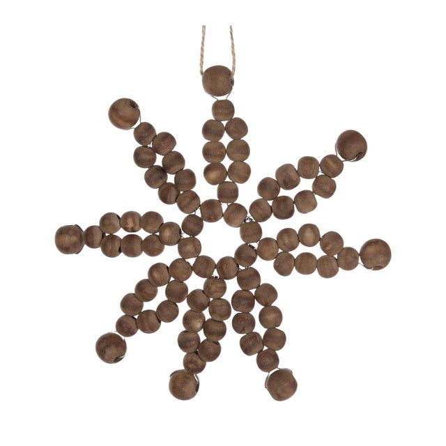 Contemporary Wood Bead Snowflake Ornament (Set of 12) For Sale - Image 3 of 5