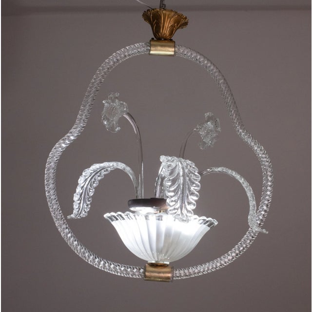 Barovier & Toso Set of 2 Blue and Transparent Barovier E Toso Light With Flowers, 1940s For Sale - Image 4 of 11