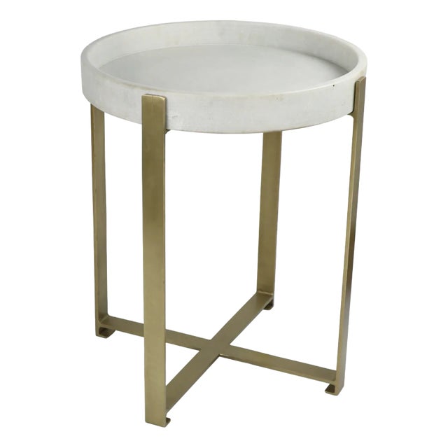 Matthew Izzo Home Bella Small White Marble & Brass Tray Table For Sale