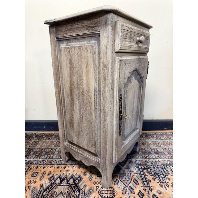 Antique French Bleached and Whitewashed Oak Bedside Table, 1890s For Sale - Image 9 of 10