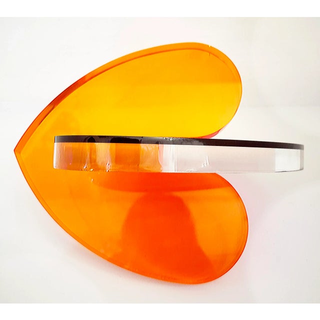 Orange Lucite Interlocking Hearts Sculpture by Michael Gitter For Sale - Image 8 of 9