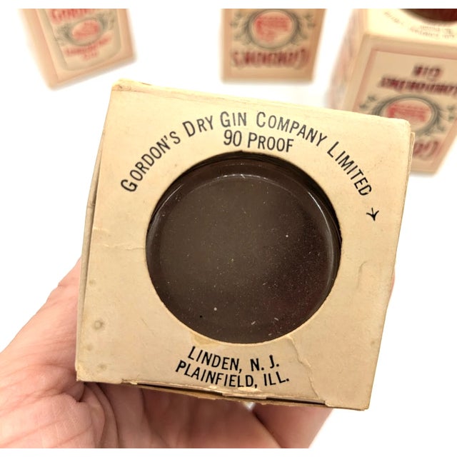 Mid-Century Modern Vintage Nib Gordon's London Dry Gin Shot Glasses with Original Boxes - Set of 4 For Sale - Image 3 of 3