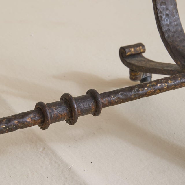 French Art Deco Wrought Iron + Black Fossil Marble Occasional Table, 1940s For Sale - Image 10 of 11