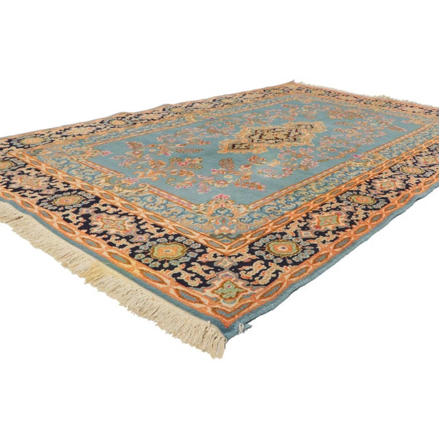 77514 Vintage Persian Blue Kerman Rug 04'11 x 08'00. With a Classic floral pattern and traditional design aesthetic, this...