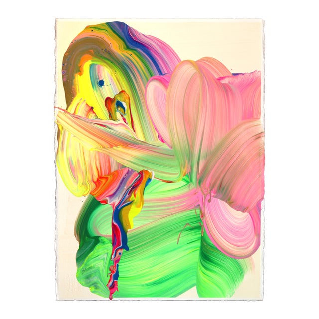 Avp_1222 - Color Drenched Contemporary Abstract Painting on Paper Original Artwork by Alex Voinea For Sale