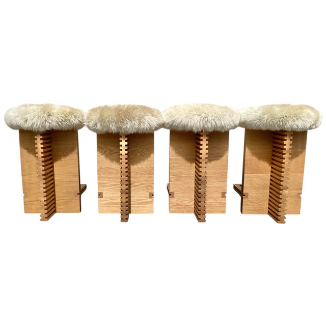 Cicely Modern Stool by Bertu in New Zealand Sheepskin and White Oak For Sale In New York - Image 6 of 7