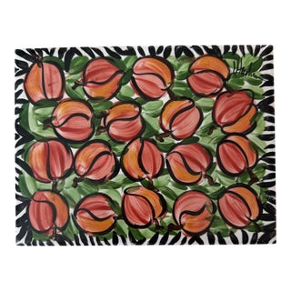 Late 20th Century Handpainted Peach Tile Trivet For Sale