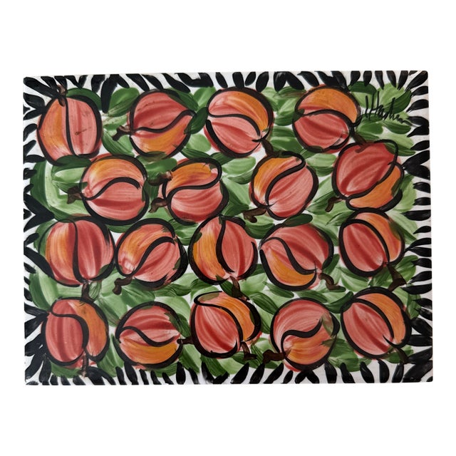Late 20th Century Handpainted Peach Tile Trivet For Sale