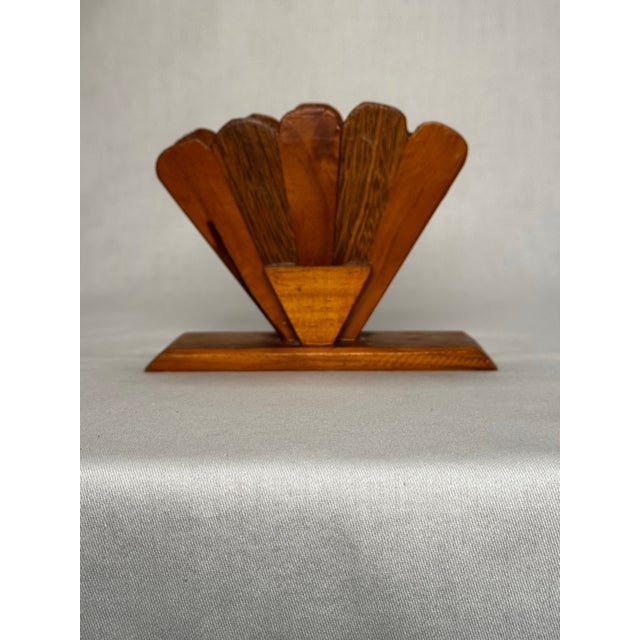 Farmhouse Vintage Boho Chic Arched Fan Solid Wood Napkin Holder For Sale - Image 3 of 10