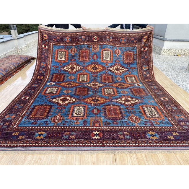 Blue Vintage Moghan Kazak Wool Rug, Blue Tree Medallion For Sale - Image 8 of 8