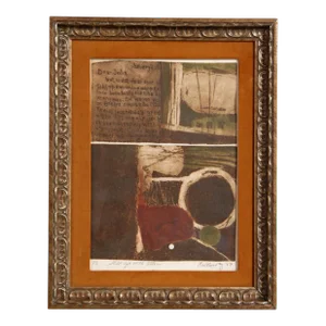 Vintage Mid Century Modern Abstract Aquatint Print by Callaway Titled "Still Life With Letter"
