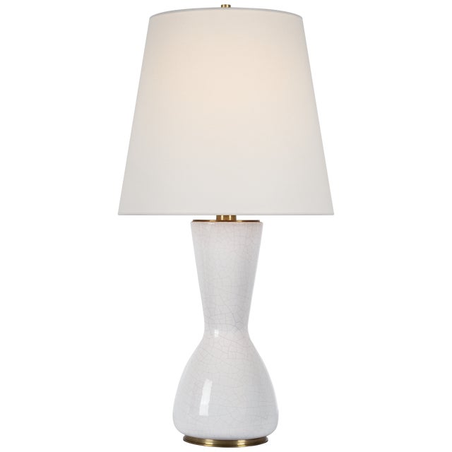 Traditional Thomas O'Brien by Visual Comfort Signature Jess 29" Table Lamp in Crackled Ivory with Linen Shade For Sale - Image 3 of 3