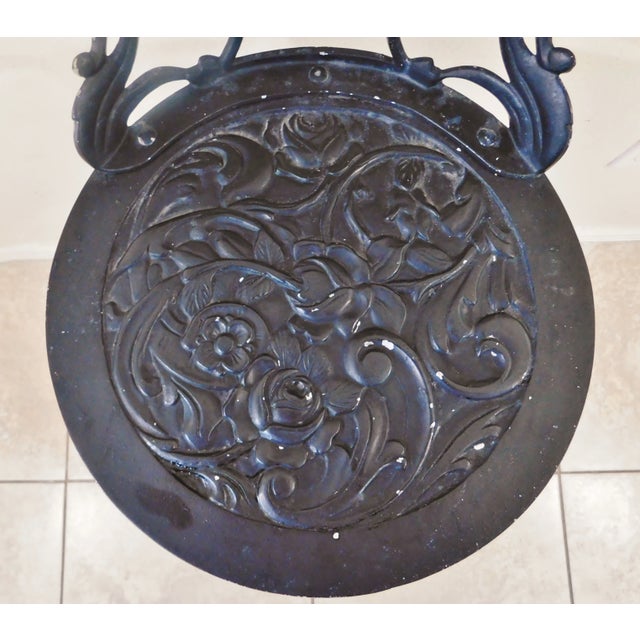 Vintage Mid Century Ornate Black Aluminum Roses Paw Foot Swivel Bar Stool For Sale - Image 4 of 12