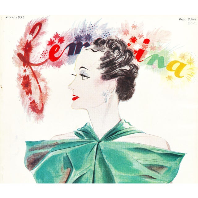RARE BEAUTY! This is an original French magazine cover for Femina magazine that dates to 1935. Magazine cover art is...