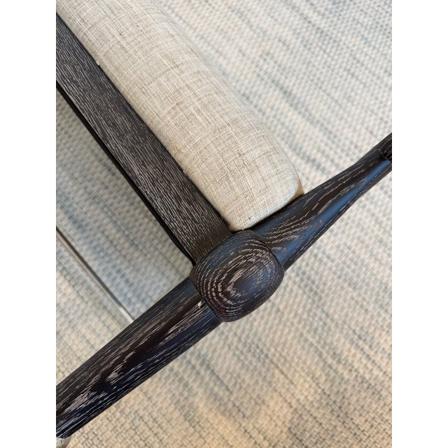 Currey & Company Perrin Black Bench in Finn Natural Fabric For Sale In New York - Image 6 of 12