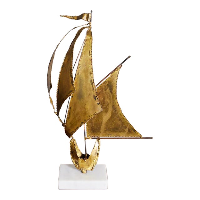 Brutalist Brass and Marble Ship For Sale