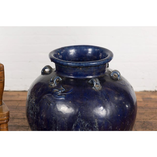 Large Antique 19th Century Thai Cobalt Blue Martaban Jar with Dragon Motif For Sale - Image 12 of 13
