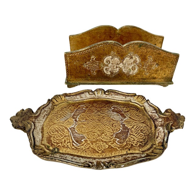 Florentine Desk Organizer& Letter Tray Set For Sale