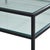 Square coffee table with a minimalist and elegant design, featuring a simple black-painted metal frame and two large clear...