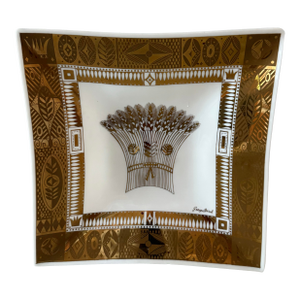 1960s Art Deco Style Georges Briard Milk Glass Gold Bowl With Harvest Design