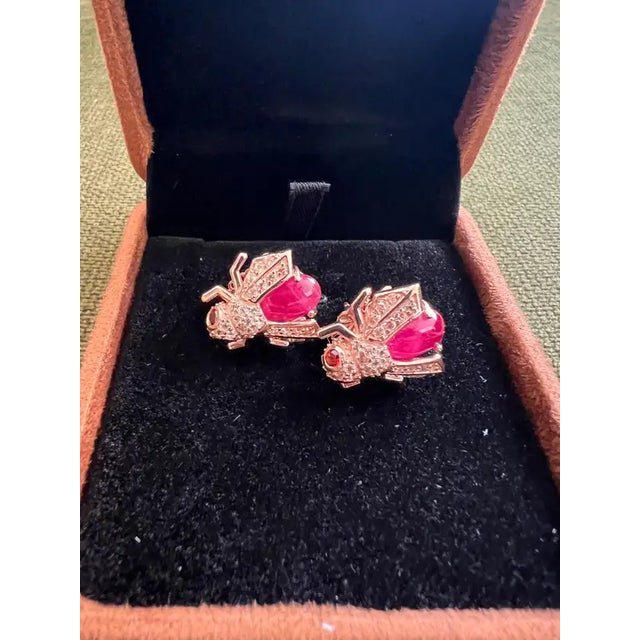 Bochic “Orient” Natural Ruby & Topaz Earrings Set In 18K Yellow Gold & Silver, 2 pieces For Sale - Image 4 of 12