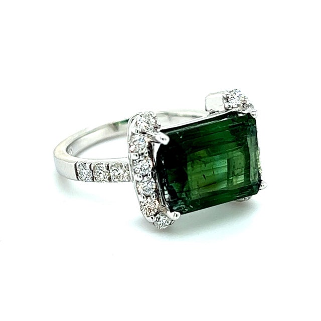 Natural Tourmaline Diamond Ring 14k W Gold 4.2 TCW Certified For Sale - Image 14 of 16