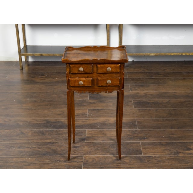 Early 20th Century French, 1900s, Walnut Side Table with Carved Tray Top and Four Small Drawers For Sale - Image 5 of 12